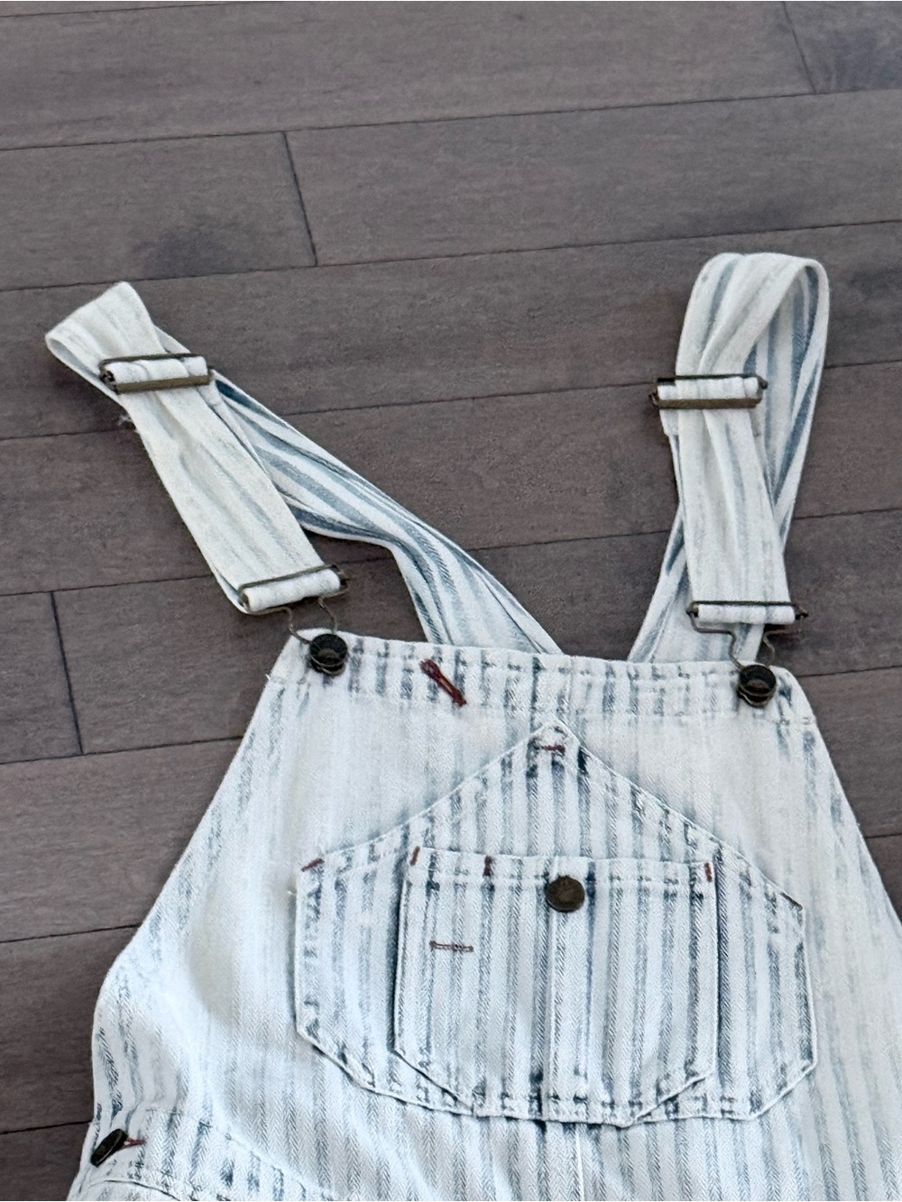 Faherty Light Blue & White Striped Denim Overalls - Picture 7 of 8